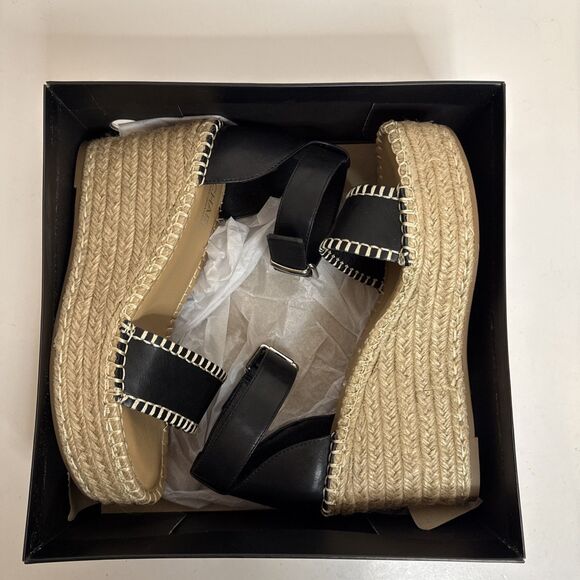 Michael Shannon Womens Garda 9m Black Open Peep‎ Toe Espadrille Wedge Sandals - Picture 10 of 12